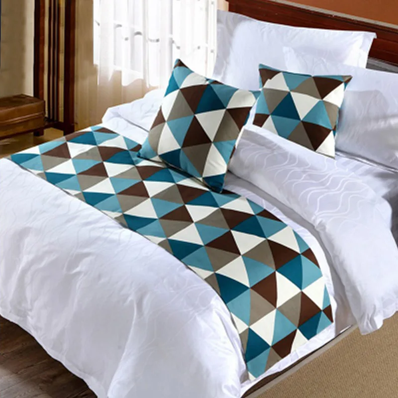 Bed RunnerBed ScarfBed Tail Towel For Home Hotel Bedroom Bedding Decor Blue White (3)