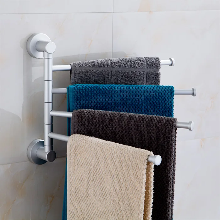 

Bathroom Towel Rack Aluminum Space Rotating Movable Towel Rod Folding Towel Rack