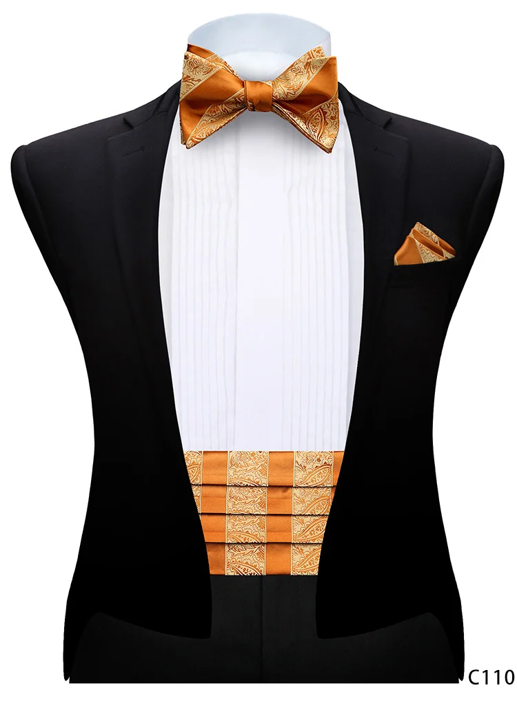 Классический мужской цветочный Пейсли каммербанд& Карманный квадратный и различные модные узоры галстук-бабочка набор - Цвет: C110