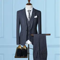 (Куртка + жилет + брюки) Повседневная полоса Slim Fit мужской костюм s для свадьбы мужчины s бизнес Anzug Herren костюмы мужской костюм Жених мужской