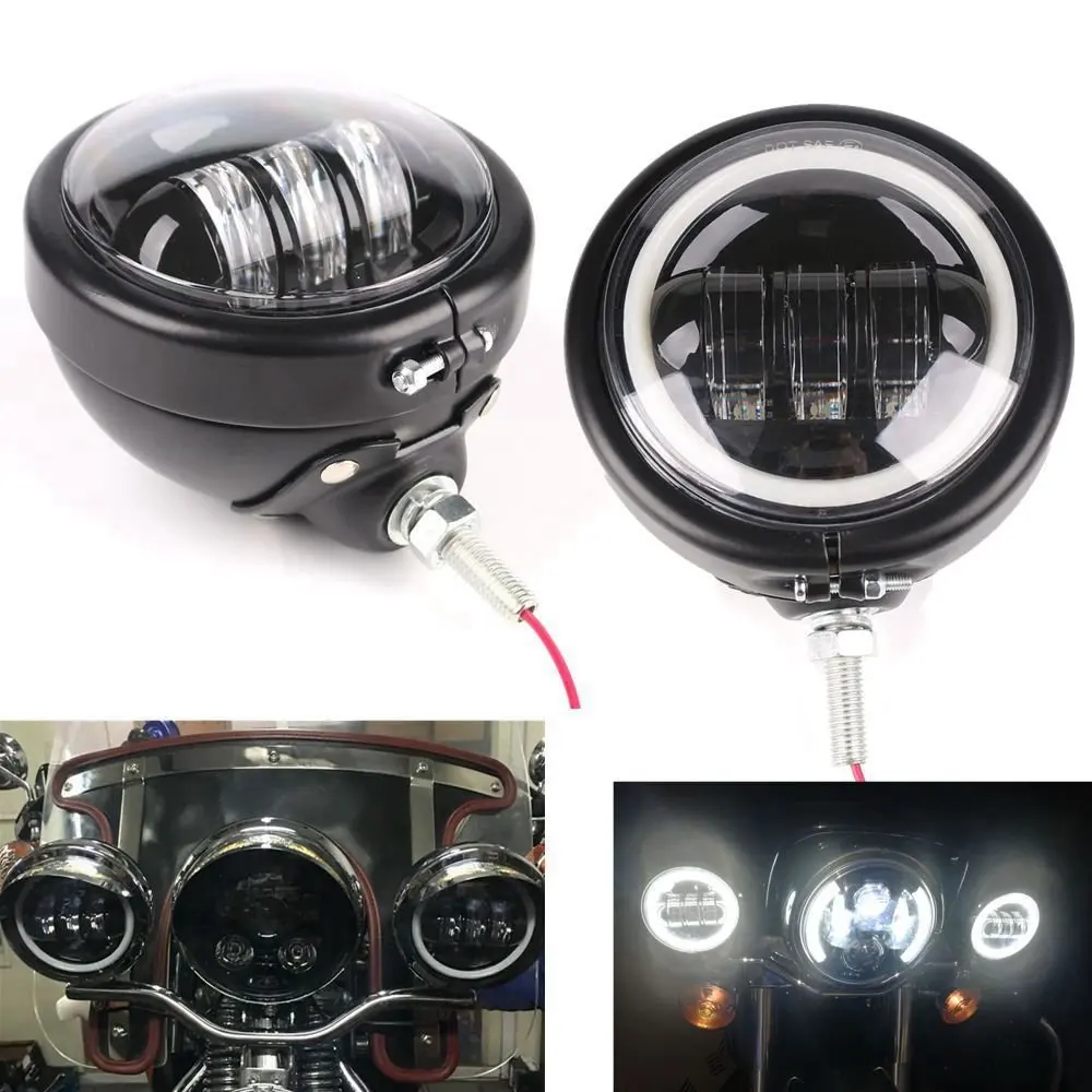 4.5" Black Fog Passing Light Assemble with angel eyes ring for Harley