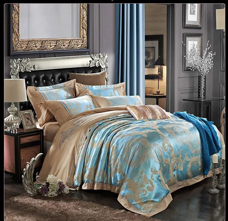 Luxury Jacquard Bedding Set King Queen Size 4pcs Satin Duvet Cover