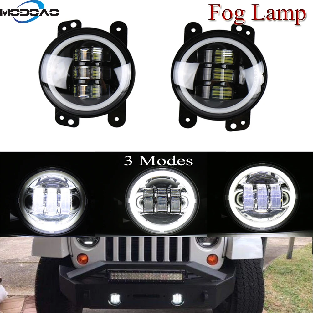  2 Pcs Super bright SUV Fog Lamps 30W LED SUV Fog Lights Angel Eye Fog Lights 6000K Car Lights 4 inc - 32962075748