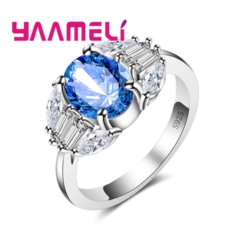

New Cut White& Blue 925 Sterling Silver CZ Ring Size 6 7 8 9 10 Fashion Simple Women Jewelry Wholesale Higher Quality