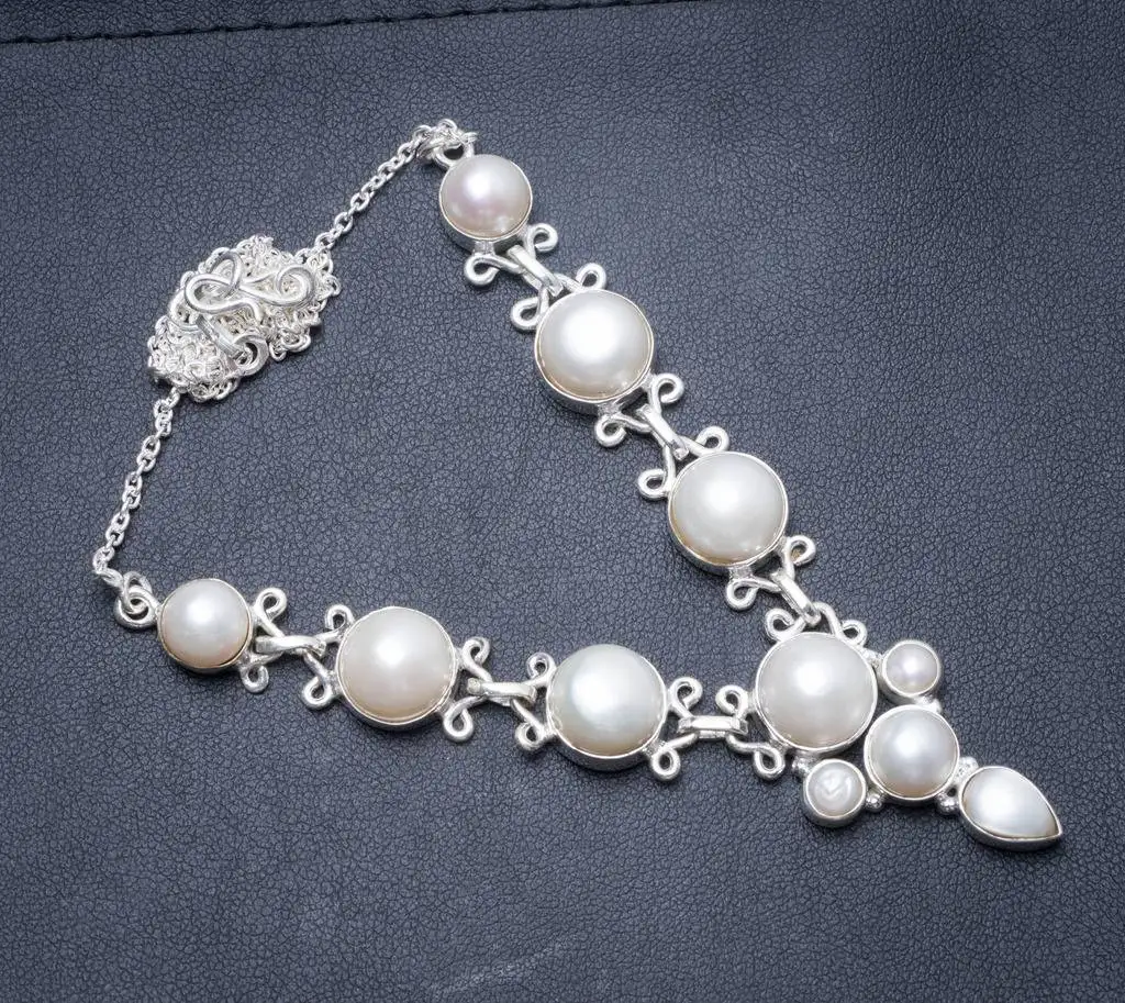 

Natural River Pearl Handmade Unique 925 Sterling Silver Necklace 18.5" Y3489