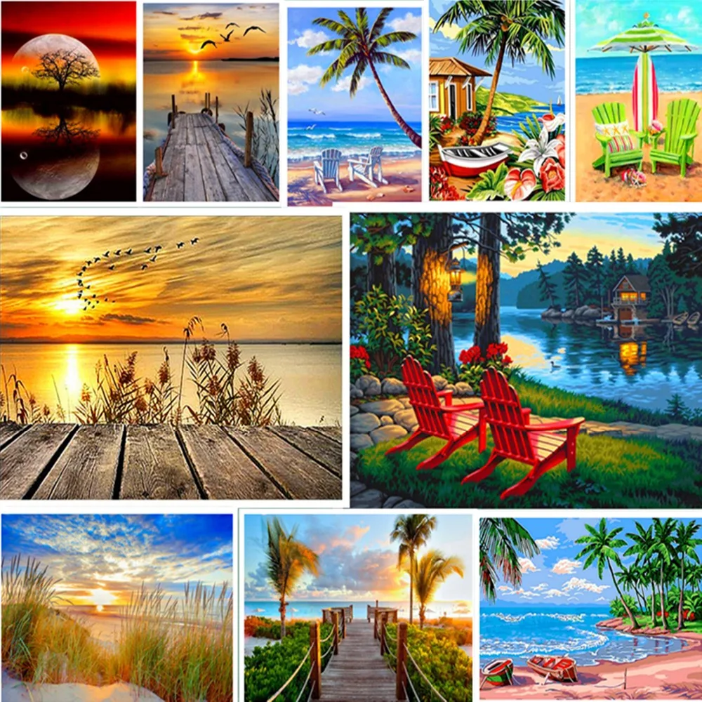 

New 5D DIY Daimond Painting Beach & coconut trees Scenic Embroidery Full Square Diamond Cross Stitch Rhinestone Mosaic Painting