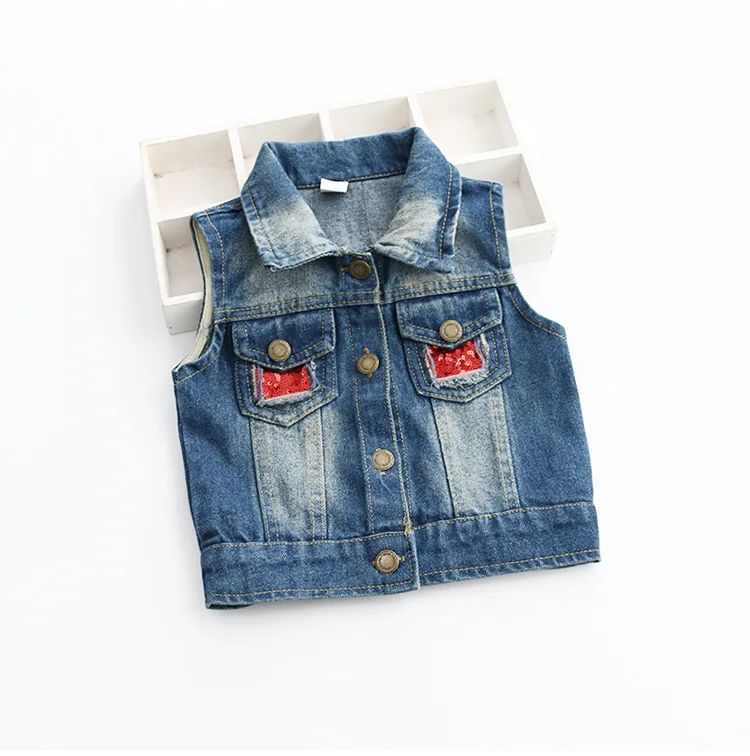 Spring Denim Owl Vest Kid Children Casual Colete Coat Jean Sleeveless