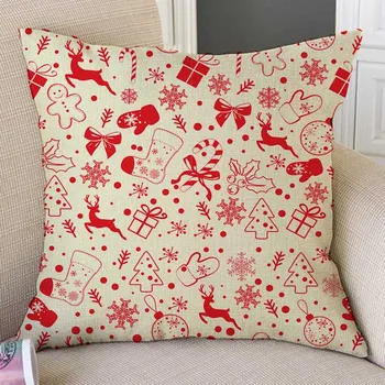 

Red Christmas Design Pattern Xmas Tree Reindeer Ginger Beard Man Home Decor Throw Pillow Case Cotton Linen Sofa Cushion Cover