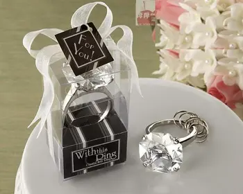 

50pcs Diamond ring shape keychain crystal Key ring wedding favors and gifts for guest wen6428