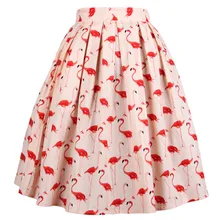 40-винтажная розовая Плиссированная Юбка-миди с принтом фламинго, размер 50 s, большие размеры, saia feminina rockabilly'll fenicotteri, юбки faldas