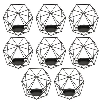 

8Pcs 3D Geometric Wedding Candlestick Votive Candle Tealight Holder Black