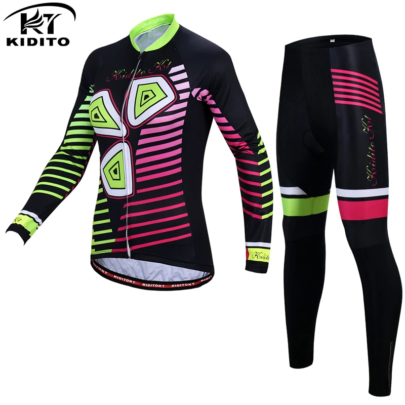 Cycling Sets KIDITOKT зима термальность Pro с длинным рукавом Велоспорт Джерси комплект утепленная одежда для велоспорта костюмы костюм для женщин - Цвет: Cycling Sets