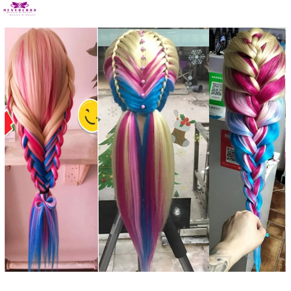 Najtaniej NEVERLAND 70CM długie grube włosy fryzjerstwo lalka głowa manekina na fryzury kolorowe różowe plecionki manekin szkolenia głowy + prezent