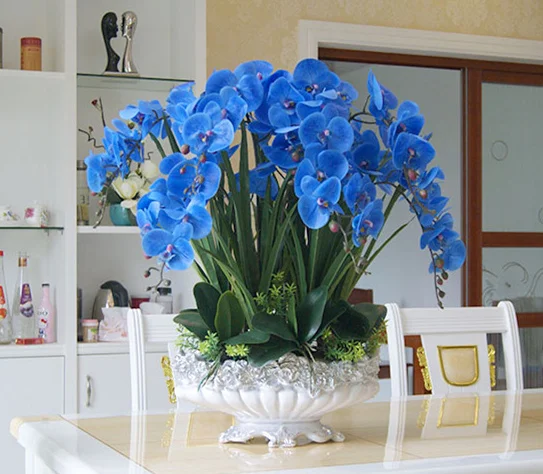 Высокое качество Большой размер синий орхидеи расположение искусственный реальный сенсорный композиция цветок орхидеи Бонсай только без вазы