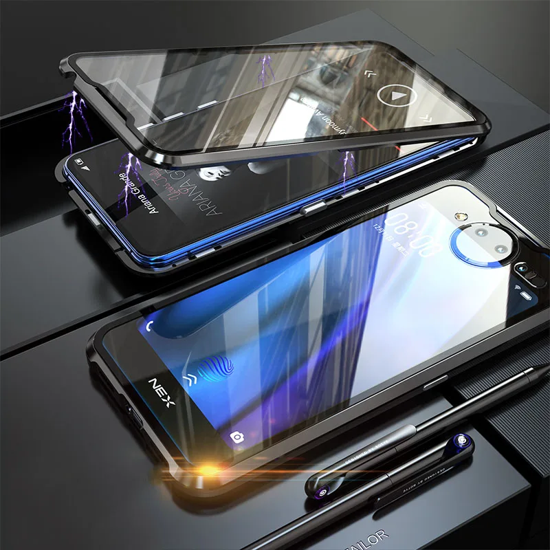 With Glass Black BOBYT Алюминиевый металлический магнитный бампер крышка для VIVO NEX двойной дисплей Роскошный ультра тонкий чехол VIVO NEX двойной дисплей бампер - Цвет: With Glass Black