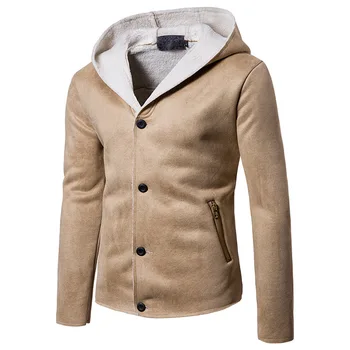 

New Winter Simple Casual Men's Composite Lamb Hair With Deerskin Design Fashion Thick Solid Color Hooded Loose Jacket