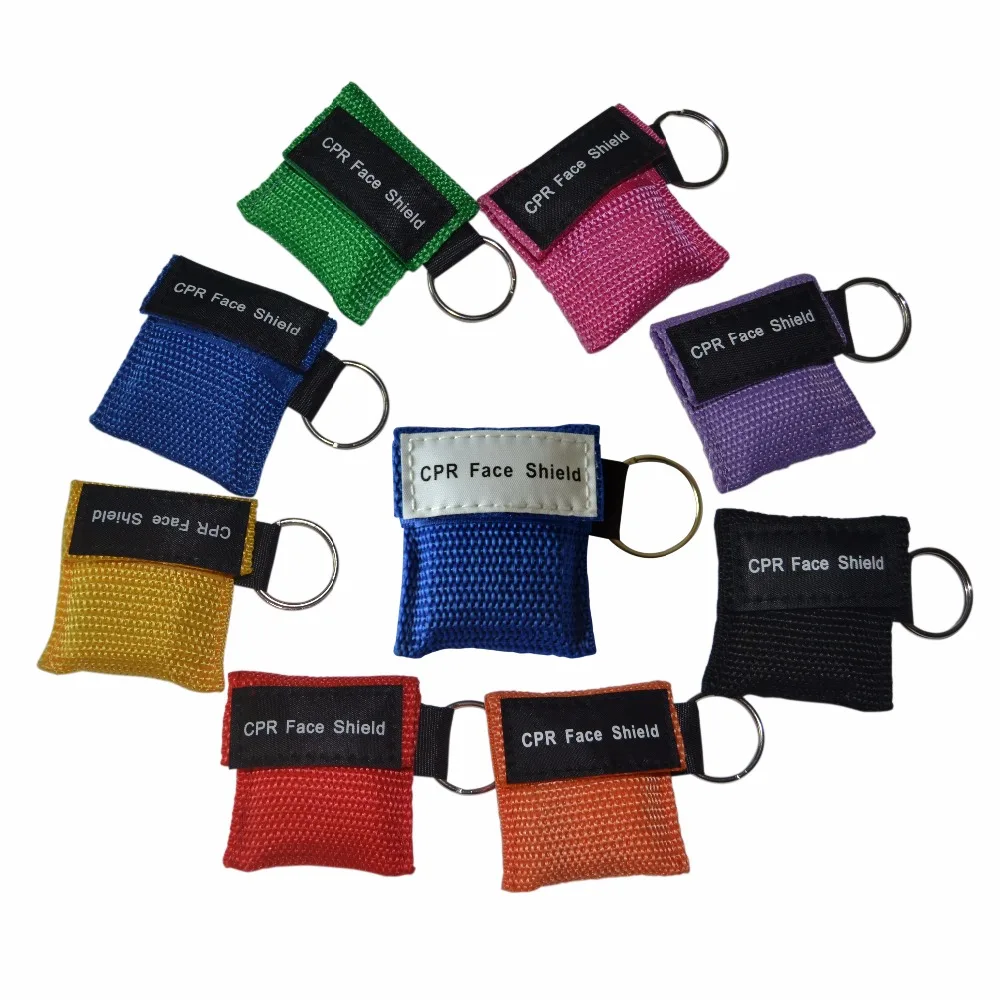 

100Pcs/Lot Optional Color CPR Resuscitator Mask Keychain Emergency Face Shield Mask With One-way Valve Free Breathing Barrier