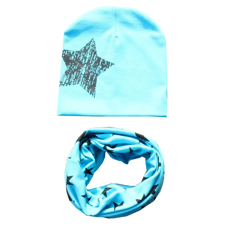 New Star Print Crochet Children Hat Scarf Autumn Winter Girls Boys Warm Caps Baby Kids Hat Scarf Set Child Cap Baby Beanie Hats 