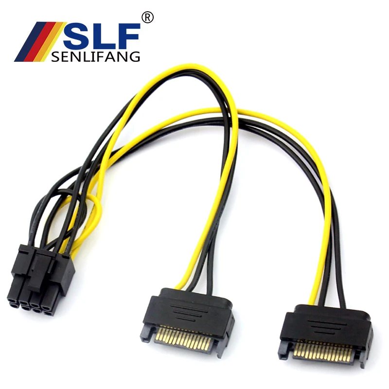 Graphics Card 18AWG Wire Connector 1 IN 2 Male 15Pin to 8Pin SATA Cable for Mining Miner 20CM Dual SATA Power Cable 15P to 8P