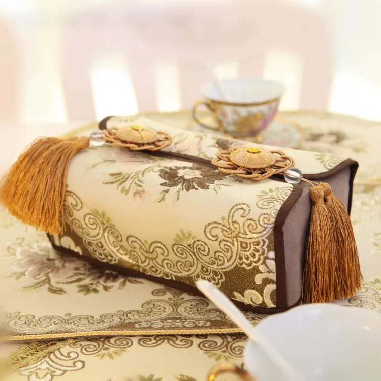 22x12x8cm High grade Gold Fringe Tissue Sets Of Rmovable Tissue Box