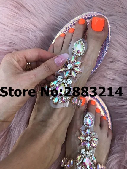 Блестящие шлепанцы с драгоценными камнями и клипсой для девушек сексуальная