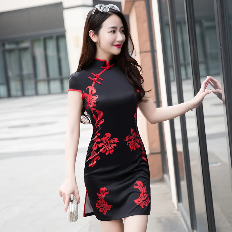 Gold Mini Dress Ern Cheongsam Bodycon Midi Dress Short Sleeve