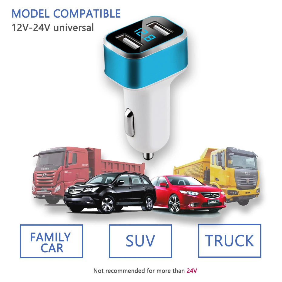 Dual USB Автомобильное Зарядное устройство адаптер 3.1A цифровой светодиодный Напряжение/ток Дисплей авто автомобиль из металла Зарядное устройство для смартфонов/ планшет