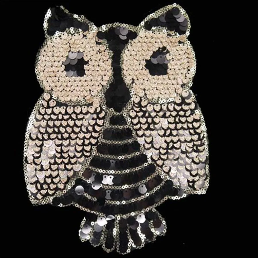 

T shirt Women cute patch sequins 24cm golden owl deal with it biker patches for clothing stickers 3d t shirt mens free shipping