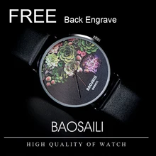 BSL1011 BAOSAILI Floral Design Black Case Japan PC21 Movt Water Resistant Life Watch Women Relogio Feminino FREE Back Engrave