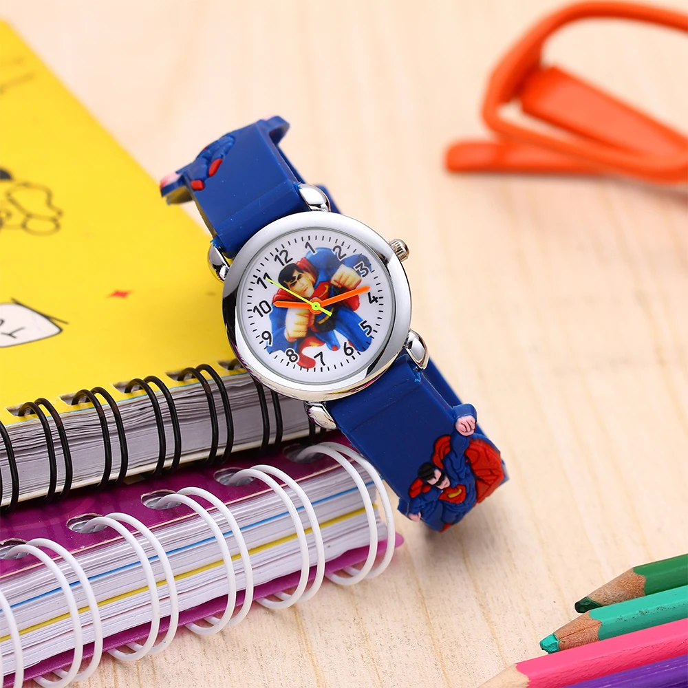 Милые детские часы с Суперменом, детские часы с 3D рисунком, силиконовый ремешок для мальчиков и девочек, кварцевые наручные часы, детские часы, Montre Enfant
