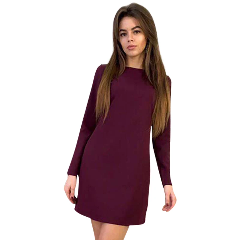 

NEW Autumn Women O-Neck Shift Dress Long Sleeve Office Dress Casual Back Bow Tie Sexy Women Mini Solid Dresses Plus Size LJ9015M