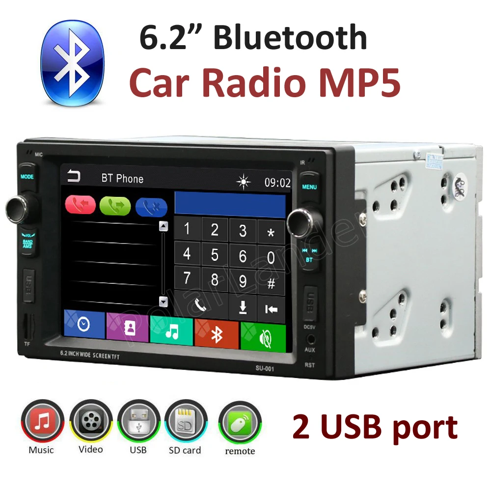

2 Din 6.2 inch Bluetooth Car Radio MP5 Player 2USB AUX IN TF steering wheel control touch screen support rear camera stereo