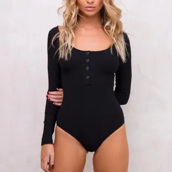 

UK Women Long Sleeve Stretch Bodycon Bodysuit Tops Casual Leotard Plain Shirt