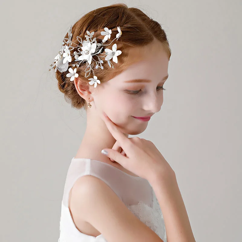 Charming Fabric Flower Hair Clips Hairpins Accessories Girls Birthday Headdress Rhinestone Children Pageant Prom Headwear Gifts | Украшения