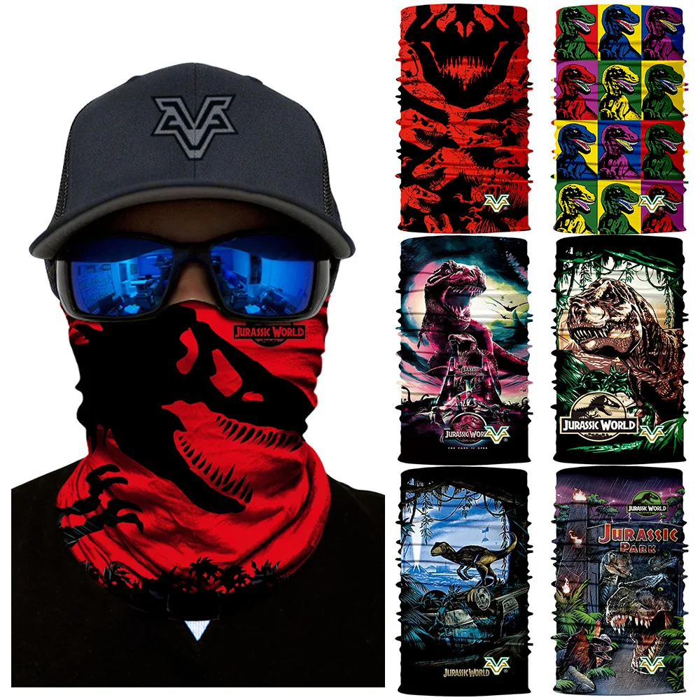 

Motorcycle Face Mask Animal Quick Dry Seamless Bandana Jurassic Park Cycling Neck Buffs Windproof Headband Jurassic World Scarfs