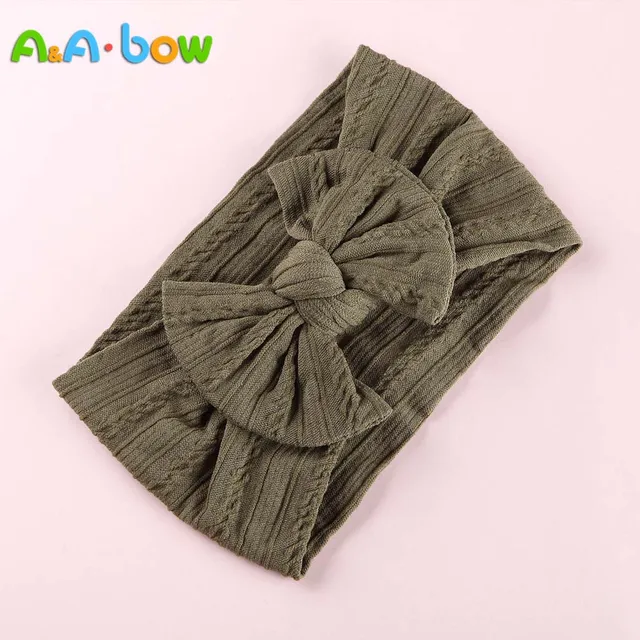 1pcs Cable Knit Nylon Bow Headwrap, One size fits all nylon headbands, wide nylon headbands, baby headbands, Knot bow headwear A2NSNSFB-9592-3