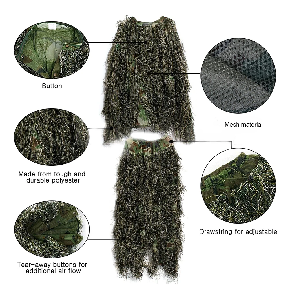 Профессиональный военный тренировочный охотничий камуфляж Leafy Jungle Ghillie костюм набор открытый охотничий маскировочный костюм