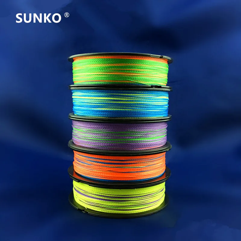 100 متر sunko ماركة 8 10 16 22 30 40 50 60 70 اليابانية الملونة المتعددة الشعيرات pe مضفر الصيد 80lb سوبر قوية خط