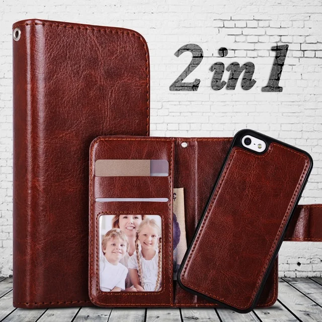 Best Offers LANCASE For iPhone 5S Case 2 In 1 PU Leather Magnetic Flip Stand Silicone Back Cover For iPhone 5 5S 5SE Card Slot Wallet Cases