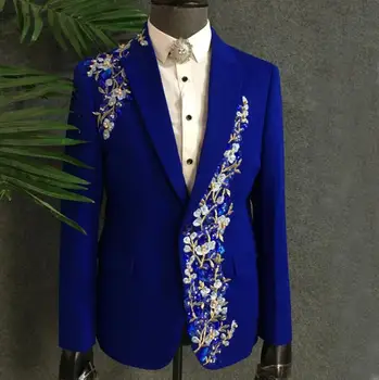 

Sequins men suits designs masculino homme terno stage costumes for singers men blazer dance clothes jacket star style dress blue