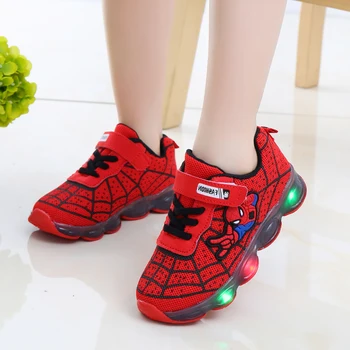 

girls boys mesh spiderman sneakers children kids shoes led luminous sport sneakers baby children kids casual mesh sneakers shoes