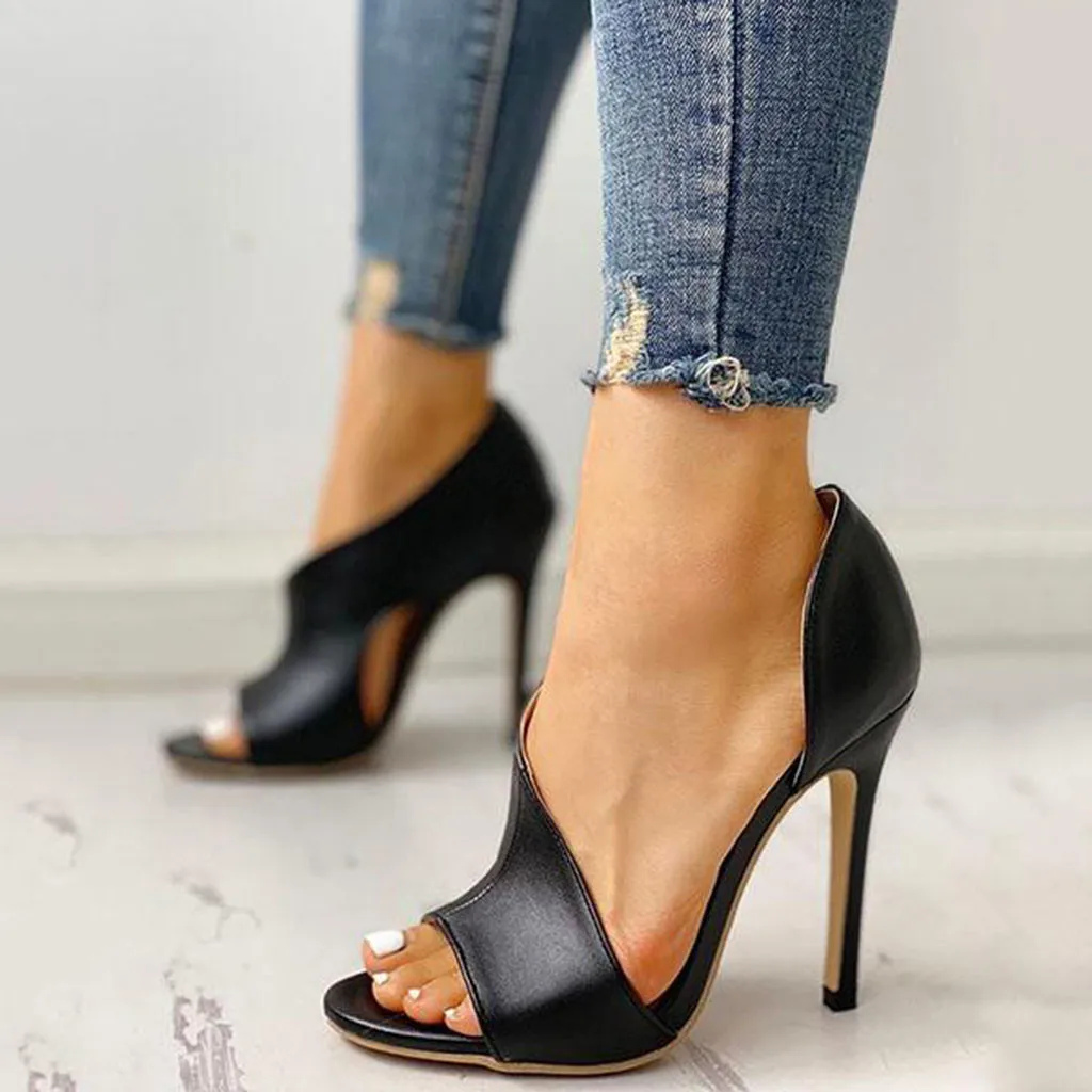

KLV zapatos de mujer tacon Women Ladies Summer Sexy Hollow Fish Mouth Thin High Heel Sandals Casual ladies shoes with heels #9
