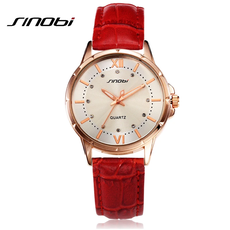 

SINOBI 2018 New Fashion brand leather strap Diamond quartz women watches women ladies dress watches Female Casual Gold Watches