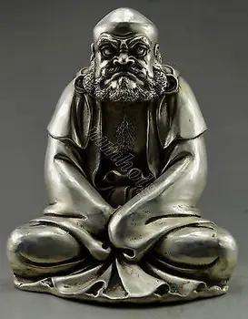

Collectible Decorated Old Handwork Tibet Silver Big Bodhidharma Buddha Statue Garden Decoration 100% real Brass Bronze