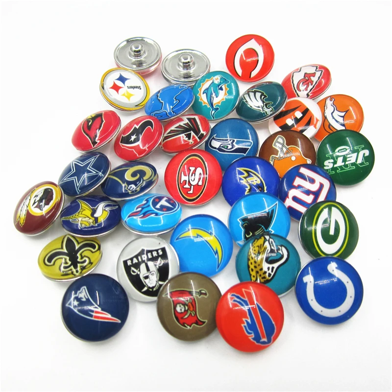 

Mix 32 Designs Football Team Snap Buttons Jewelry Football Sports Snap Button DIY Snap Bracelet Bangles Charms Jewelry