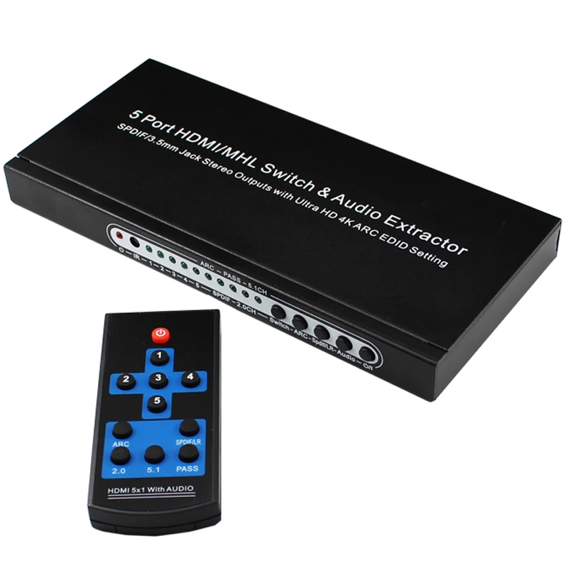 HDMI Audio Extractor Splitter 5 Port 4K ARC HDMI Switch Box Selector