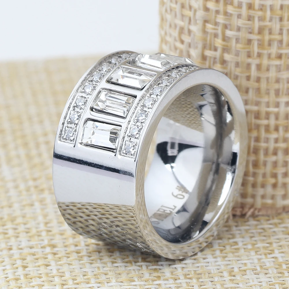 Women Men's Ring Stainless Steel Wedding Ring With Cubic Zirconia Party Jewelry USA Size