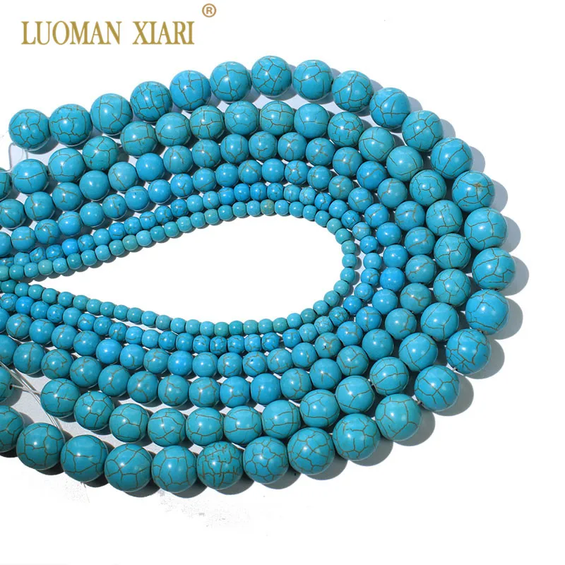 Perles rondes Turquoises bleues en pierre naturelle, pour la fabrication de bijoux, collier de 4 à 12mm, brin de 15 pouces, vente en gros