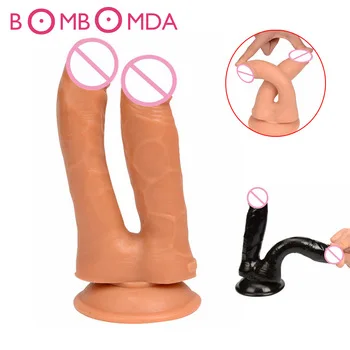 Double Headed Dildos Female masturbator Anus Butt plug Anal Sex Toys Simulation Penis Massage Sex Products Suction Cup Penis O3