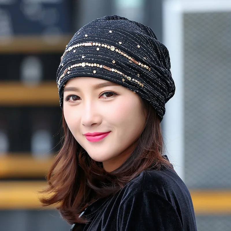 Тюрбан шляпа женская летняя Skullies Beanies шляпы со стразами женские вязаные шапки для
